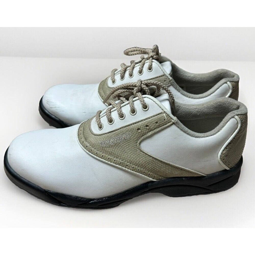 FootJoy GreenJoy 48401 White Tan Leather Oxford Women's Golf Shoes Sz 7.5 M